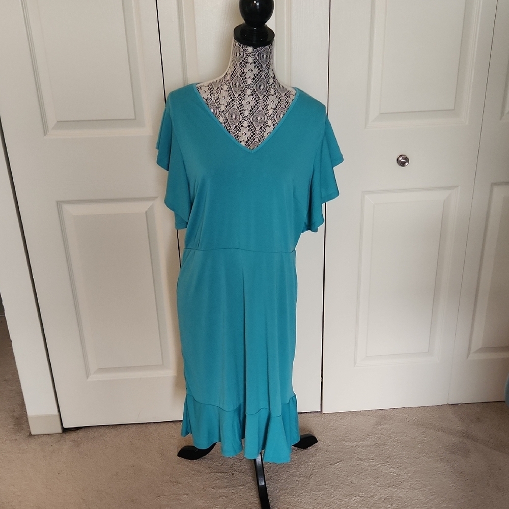 NY Collection Jade Green Flutter Sleeve Dress